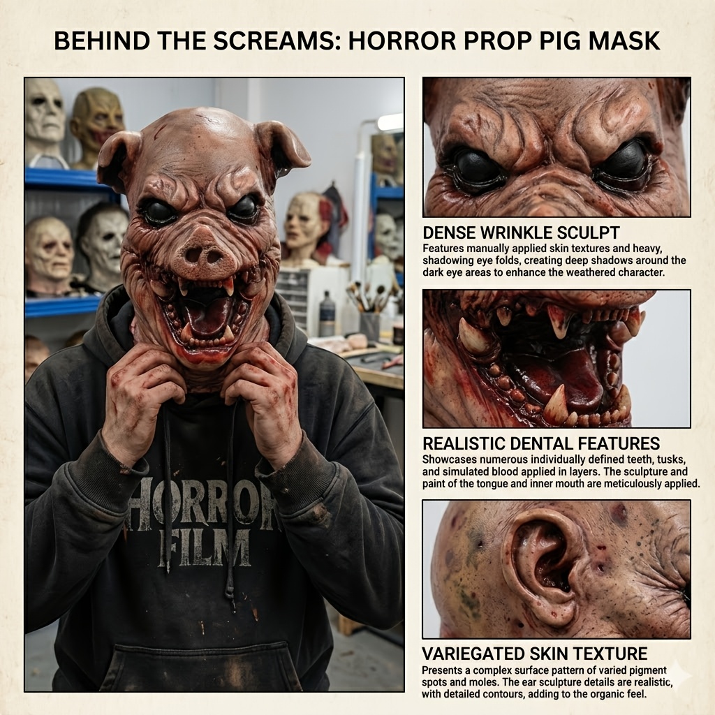 Realistic Bloody Pig Monster Full Face Mask for Halloween